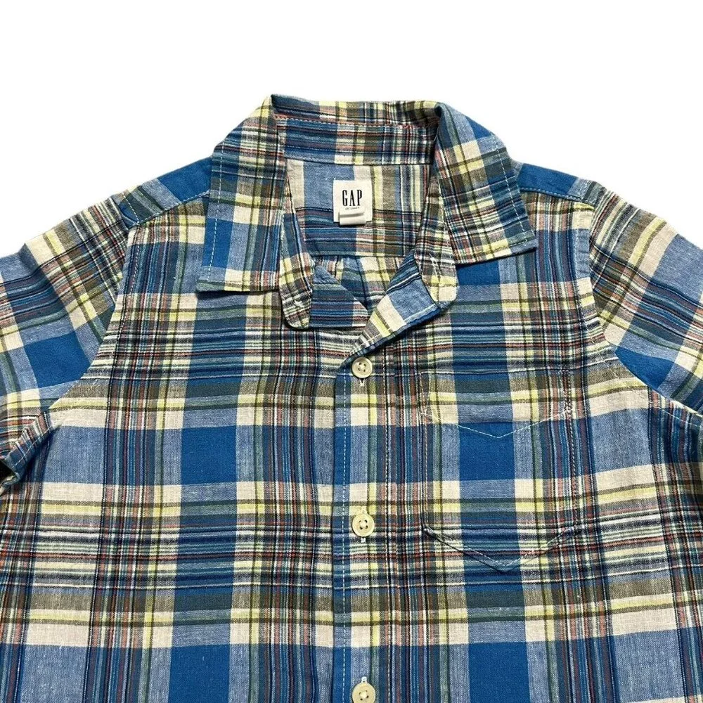 Gap Kids XS 4-5Y Plaid Linen Blend Button Down Shirt